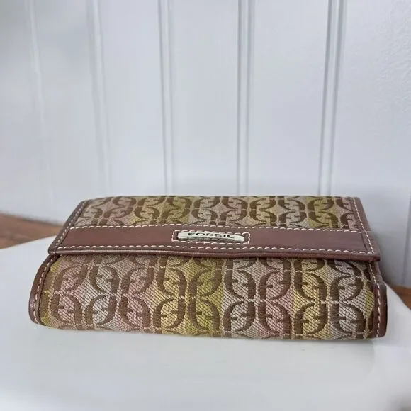 RARE Fossil Wallet Trifold Canvas Monogram Brown Leather Vintage Beautiful - Picture 4 of 11